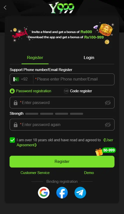 Y999 Registration and Login